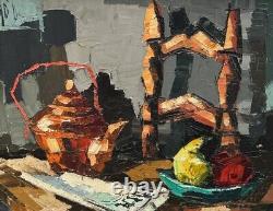 Original Aldo Luongo Antique Modern Abstract Still Life Oil Painting Vintage 62