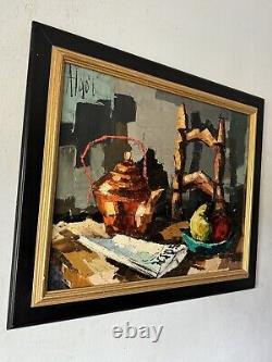 Original Aldo Luongo Antique Modern Abstract Still Life Oil Painting Vintage 62