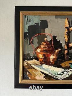 Original Aldo Luongo Antique Modern Abstract Still Life Oil Painting Vintage 62