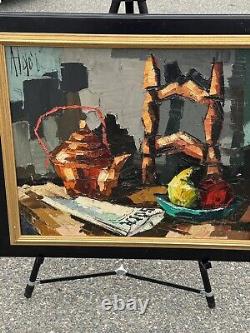 Original Aldo Luongo Antique Modern Abstract Still Life Oil Painting Vintage 62