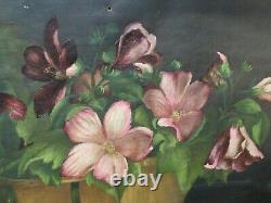 Original Oil on Canvas Still Life Flowers with Antique Carved Frame