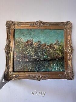 Outstanding Antique MID Century Modern Abstract Oil Painting Old Vintage City