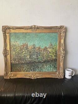 Outstanding Antique MID Century Modern Abstract Oil Painting Old Vintage City