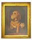Painting Dog And Companion Antique Oil On Canvas In Golden Frame Large Art Decor