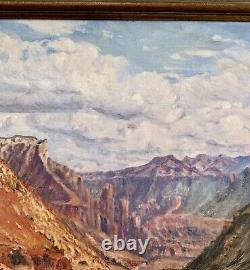 Painting River Through The Mountain Oil Art on Canvas Framed Signed Means 1969