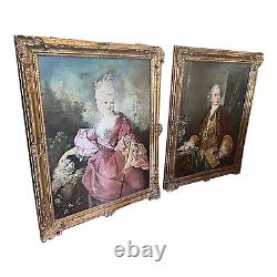 Pair of Large Antique Oil Paintings on Canvas Gilt Frame