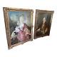 Pair Of Large Antique Oil Paintings On Canvas Gilt Frame