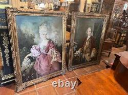 Pair of Large Antique Oil Paintings on Canvas Gilt Frame