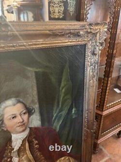 Pair of Large Antique Oil Paintings on Canvas Gilt Frame