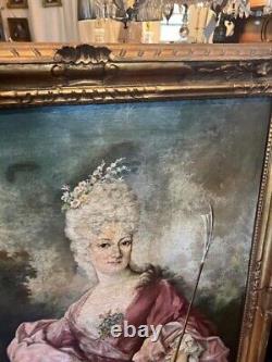 Pair of Large Antique Oil Paintings on Canvas Gilt Frame