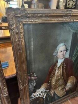 Pair of Large Antique Oil Paintings on Canvas Gilt Frame