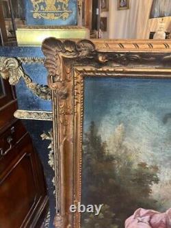 Pair of Large Antique Oil Paintings on Canvas Gilt Frame