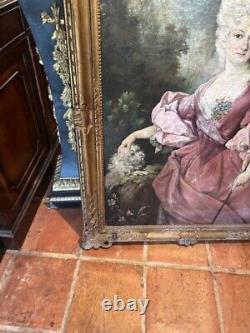 Pair of Large Antique Oil Paintings on Canvas Gilt Frame