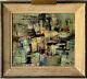 Pierre Mantra French Antique Modern Abstract Cubist Oil Painting Old Cubism 1958