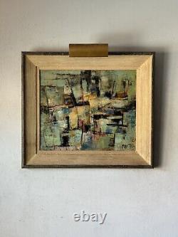 Pierre Mantra French Antique Modern Abstract Cubist Oil Painting Old Cubism 1958