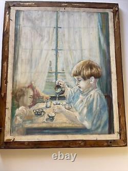 Portrait Painting Modernism Antique Lincoln Illustration By Haase Large Oil Rare