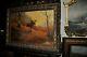 Powerful Large Antique Americana. Moose At Dusk'' Oil Painting