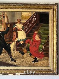 REMARKABLE 19TH CENTURY ANTIQUE EUROPEAN FOLK ART OIL PAINTING OLD REALISM 1800s