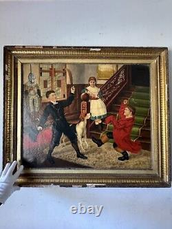 REMARKABLE 19TH CENTURY ANTIQUE EUROPEAN FOLK ART OIL PAINTING OLD REALISM 1800s