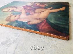 Raphael Madonna di Colonna Antique Vintage Large Oil Painting 27x39 Wood Frame