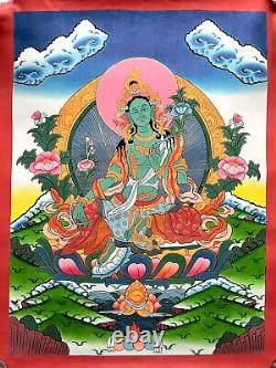 Rare Hand Painted Original Tibetan Green Tara Buddha thangka painting Meditation