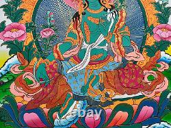 Rare Hand Painted Original Tibetan Green Tara Buddha thangka painting Meditation