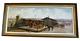 Rare Large 24 X 54 Framed Antique Painting Of Train Station, Native Americans