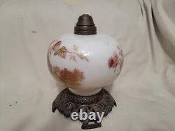 Rare Large early 19th Century Antique Chinese Brass/Glass Oil Lamp Floral Design