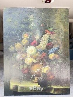 Rare Still life flowers oil on canvas 3ftx4ft antique artwork 20th century