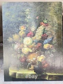 Rare Still life flowers oil on canvas 3ftx4ft antique artwork 20th century