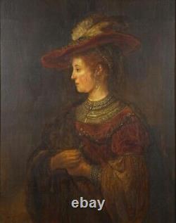 Rembrandt, Saskia, Renaissance Old Master 19thC Large Fine Antique Oil Painting
