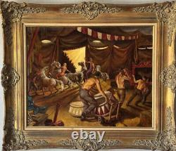 Roy Mosier Antique Art Deco Figurative Wpa Oil Painting Old Realism Gay Circus