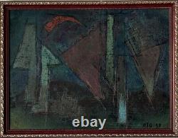 Rsg Antique MID Century Modern Abstract Oil Painting Old Vintage 1952