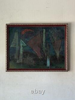 Rsg Antique MID Century Modern Abstract Oil Painting Old Vintage 1952