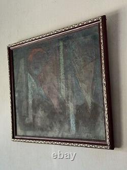 Rsg Antique MID Century Modern Abstract Oil Painting Old Vintage 1952