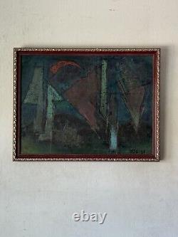 Rsg Antique MID Century Modern Abstract Oil Painting Old Vintage 1952