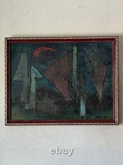 Rsg Antique MID Century Modern Abstract Oil Painting Old Vintage 1952