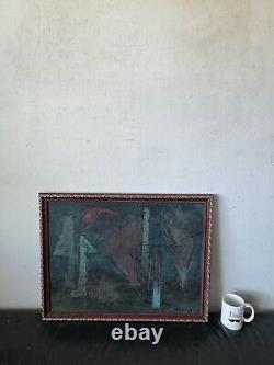 Rsg Antique MID Century Modern Abstract Oil Painting Old Vintage 1952