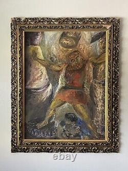 SAMSON AND DELILAH ANTIQUE MODERN ABSTRACT OIL PAINTING OLD VINTAGE BIBLICAL 60s