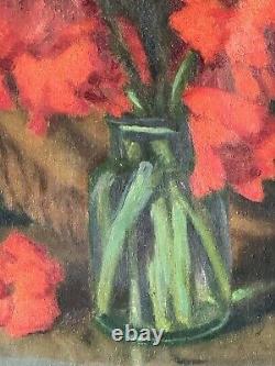 Serge Polewy Antique Still Life Impressionist Oil Painting Old Red Roses 1948