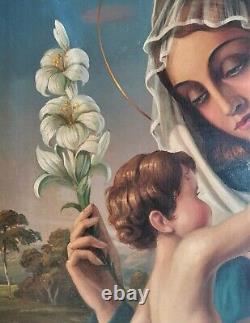 Sorgiani Italian Virgin Madonna & Child Lady Portrait Large Antique Oil Painting