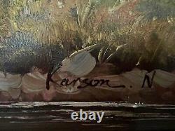 Stunning Large Vintage Landscape Oil Painting By Karson N. Framed & Signed
