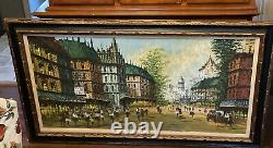 VTG Oil Painting Signed Lanier 24 X 48 framed Canvas-town painting