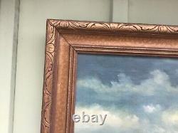Very Large Antique Frame & Rocky Shore Line Oil Painting Signed