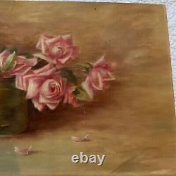 Victorian antique roses floral hand painted original oil PAINTING yard long art