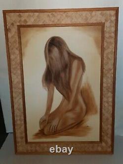 Vintage 1981 Nude Woman Large Oil Painting on Canvas Signed Marti