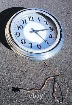 Vintage Antique 1940s Large 24 Inch Wall Time Clock Not Neon Very Heavy Gas Oil