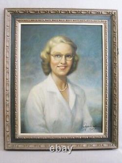 Vintage Female Portrait Painting Large Antique Oil on Canvas Framed Original
