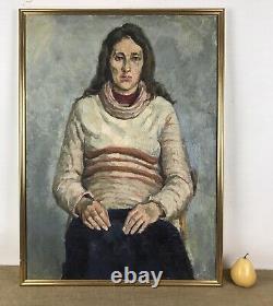 Vintage Large Original oil On Canvas painting, Female, Girl, Model, Beauty Woman
