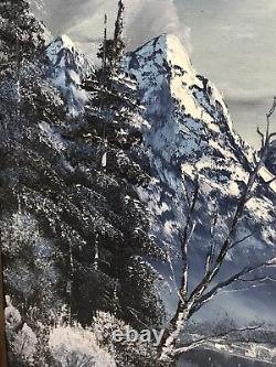 Vintage SIGNED JFM Winter Mountain Winterscape Oil Painting GORGEOUS LARGE